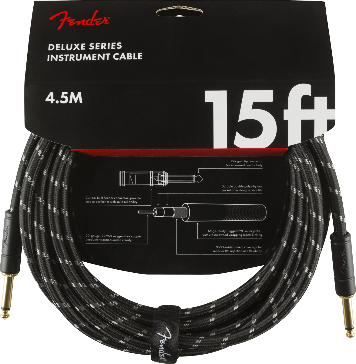 Fender Instrumentkabel Deluxe Black Tweed, Jack-Jack, 4.5m