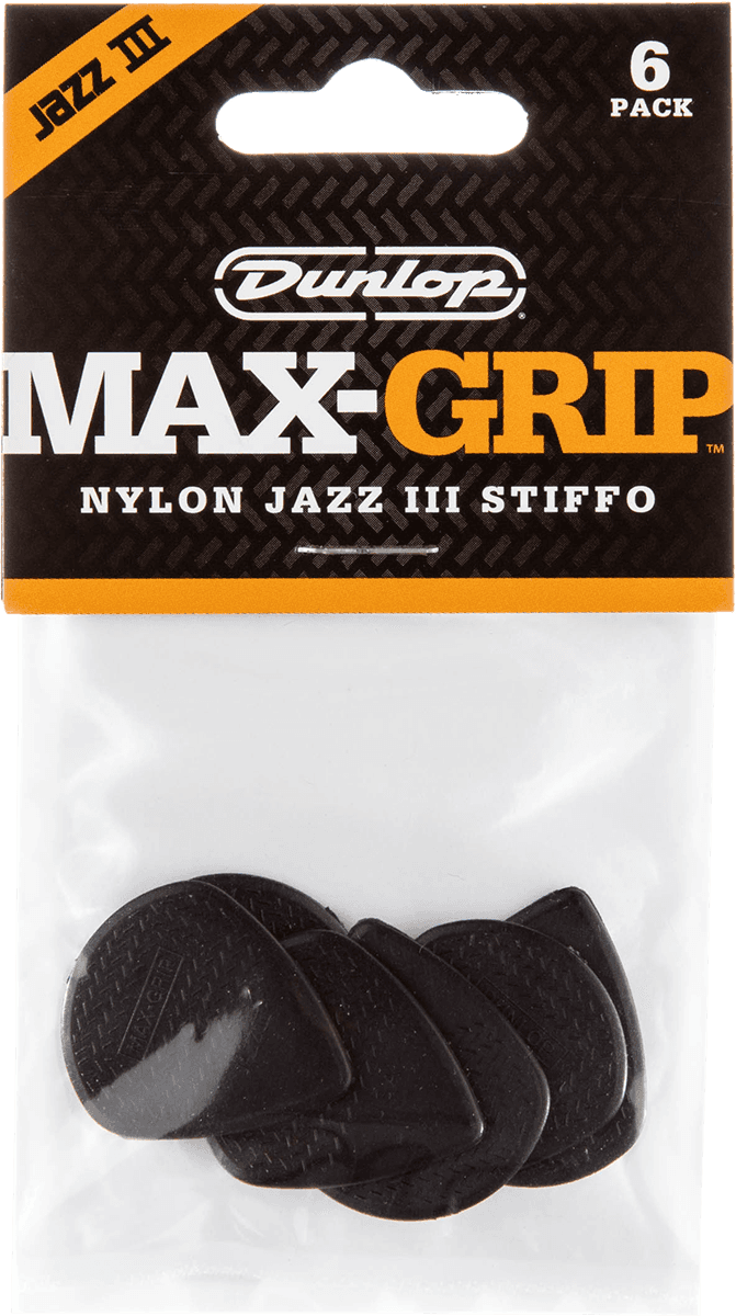 Dunlop Max Grip Nylon Jazz III Stiffo Plectrum 6-Pack zwart