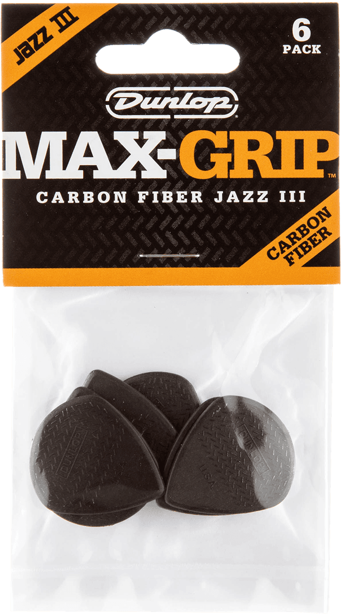 Dunlop 471P3C Max Grip Jazz III Carbon Fiber 1.38mm Plectrum 6-Pack