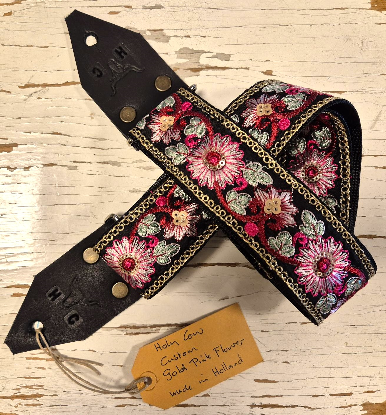 Holy Cow Straps Gold Pink Flower