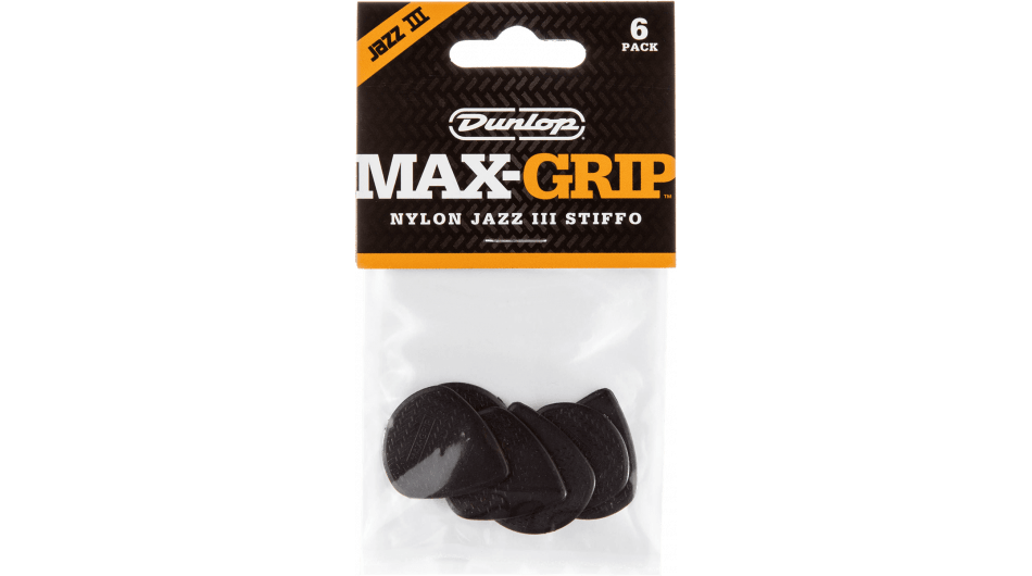 Dunlop Max Grip Nylon Jazz III Stiffo Plectrum 6-Pack zwart