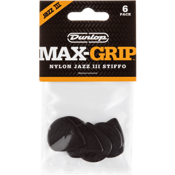 Dunlop Max Grip Nylon Jazz III Stiffo Plectrum 6-Pack zwart
