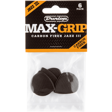 Dunlop 471P3C Max Grip Jazz III Carbon Fiber 1.38mm Plectrum 6-Pack