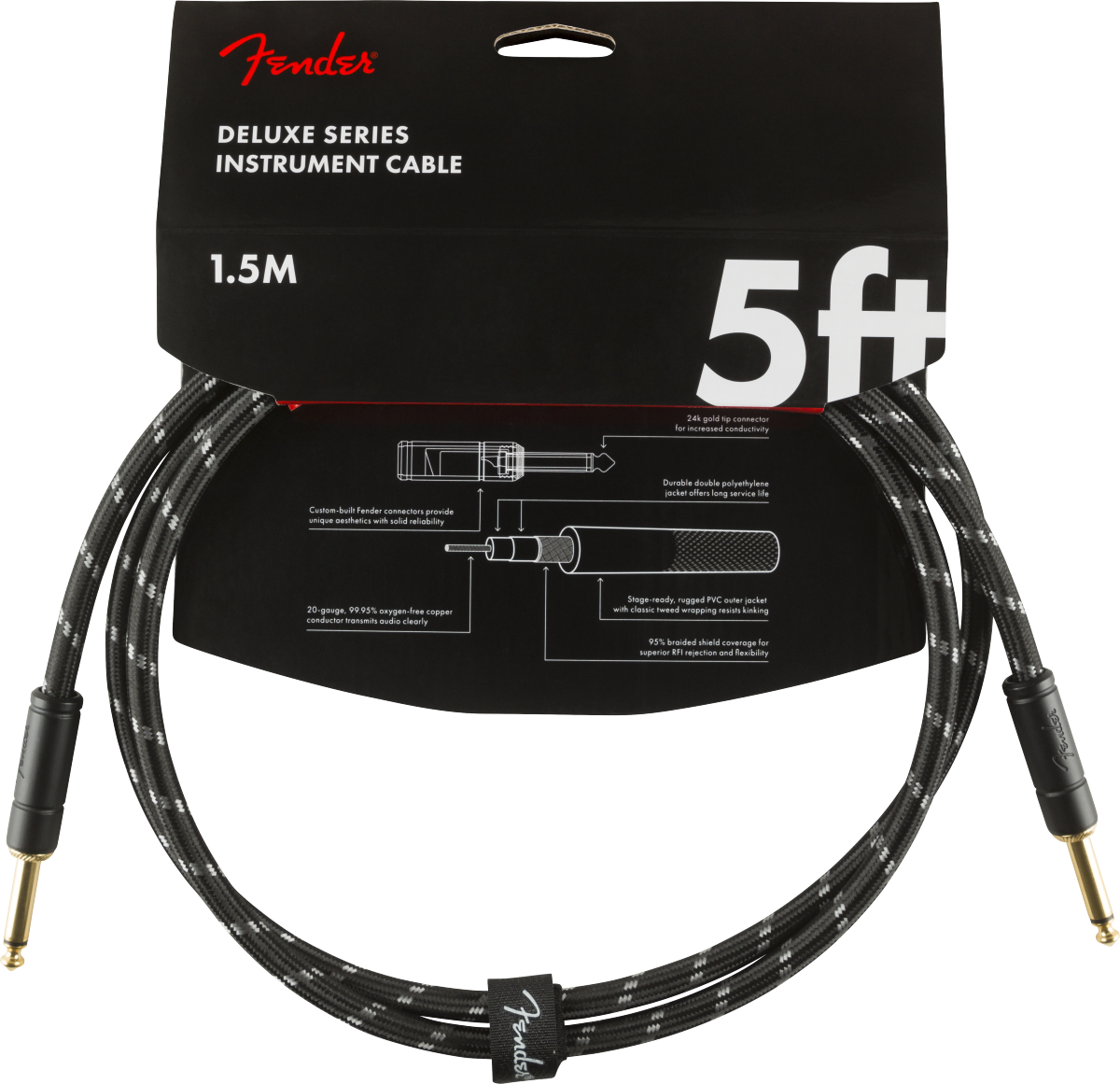 Fender Instrumentkabel Deluxe Black Tweed, Jack-Jack, 1,5m