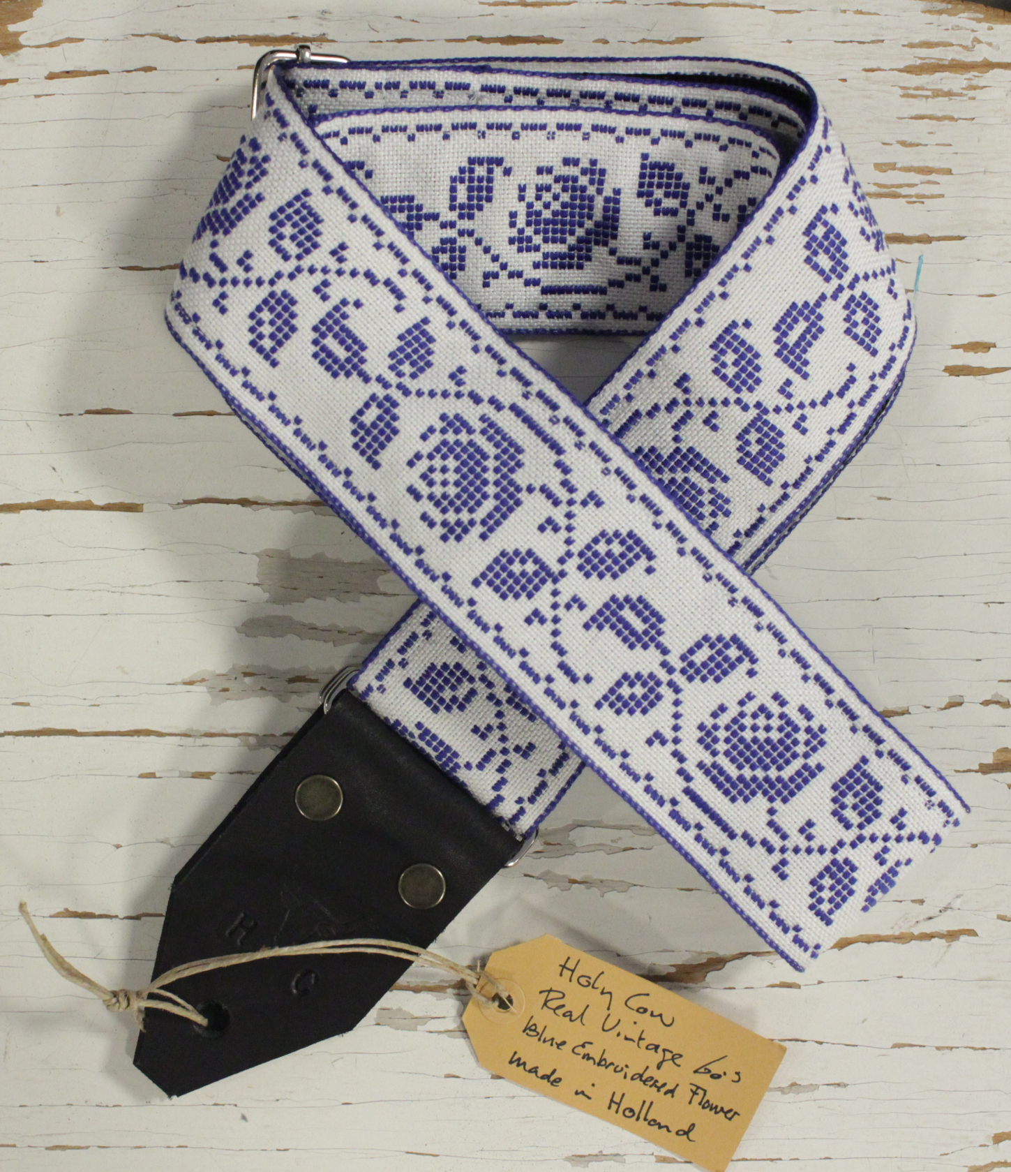 Holy Cow Straps 60's Real Vintage Blue Embroidered Flower afbeelding