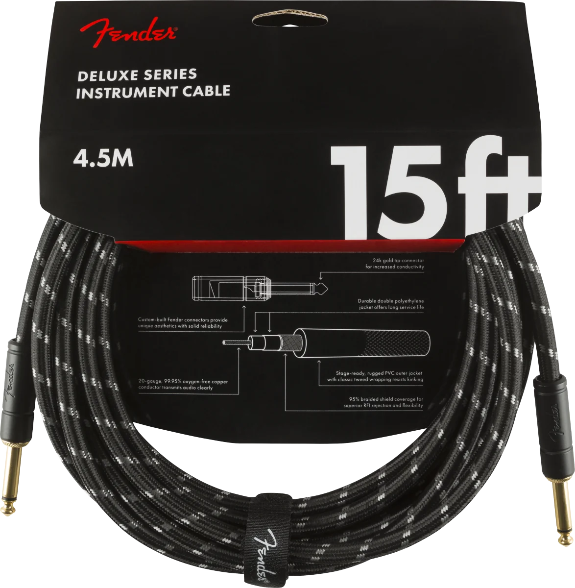 Fender Instrumentkabel Deluxe Black Tweed, Jack-Jack, 4.5m