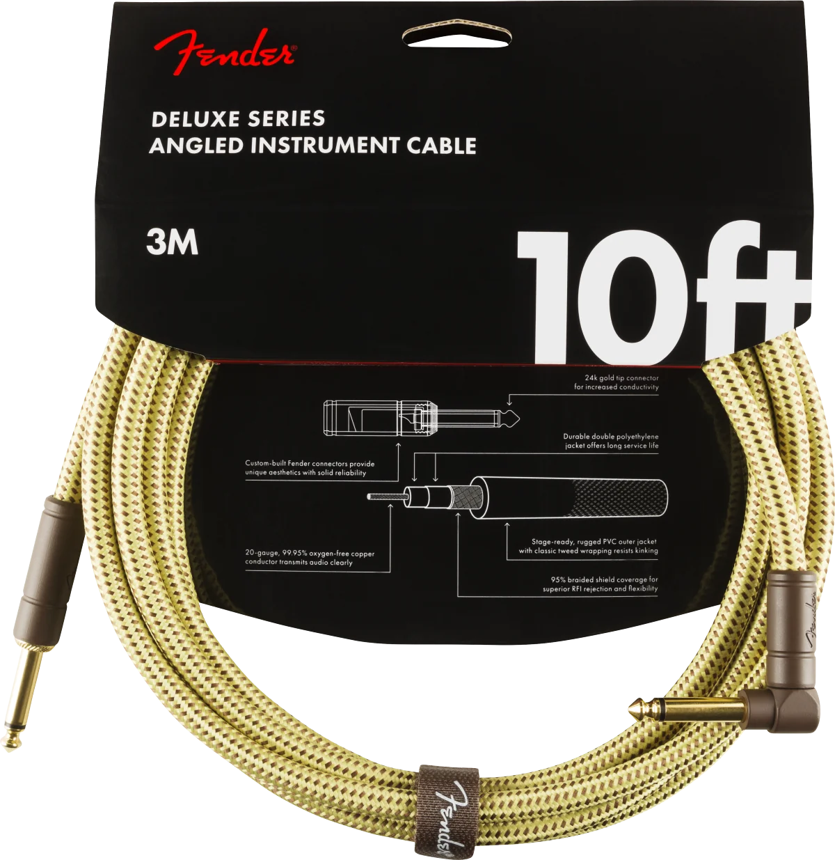 Fender Instrumentkabel Deluxe Tweed, Jack-Jack Haaks, 3m