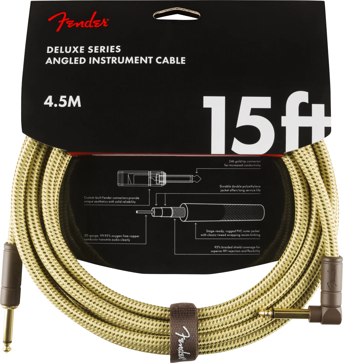 Fender Instrumentkabel Deluxe Tweed, Jack-Jack Haaks, 4.5m