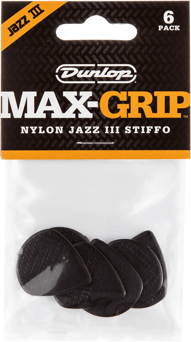 Dunlop Max Grip Nylon Jazz III Stiffo Plectrum 6-Pack zwart