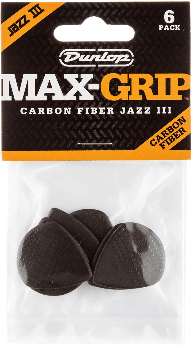 Dunlop 471P3C Max Grip Jazz III Carbon Fiber 1.38mm Plectrum 6-Pack