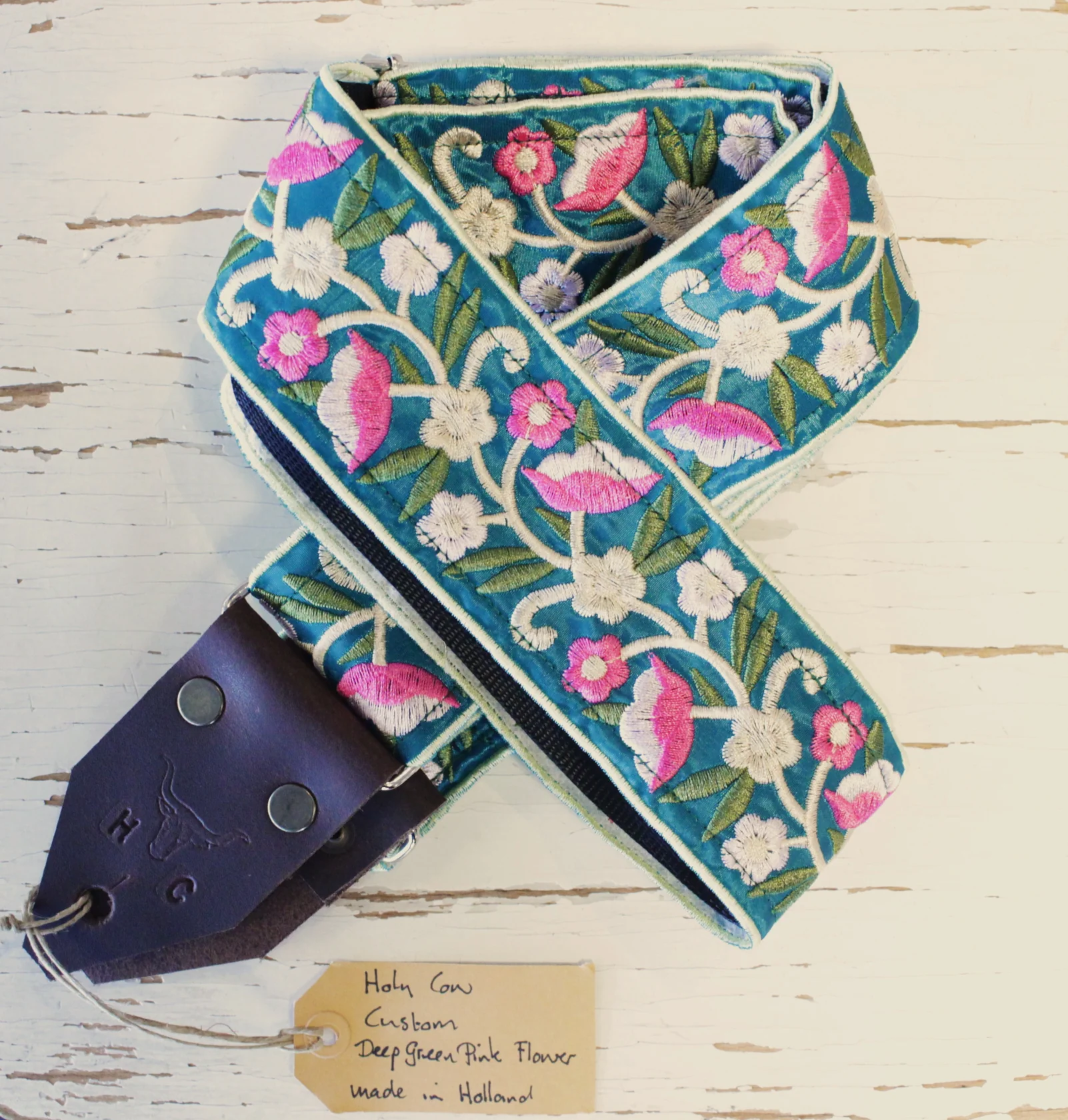 Holy Cow Straps Deep Green Pink Flower