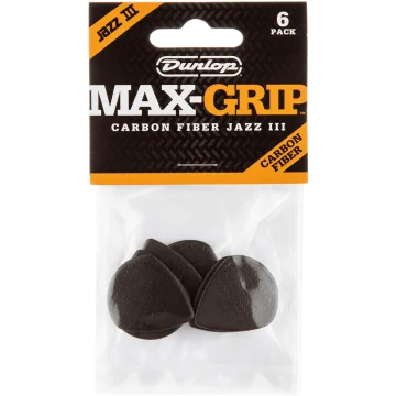 Dunlop 471P3C Max Grip Jazz III Carbon Fiber 1.38mm Plectrum 6-Pack
