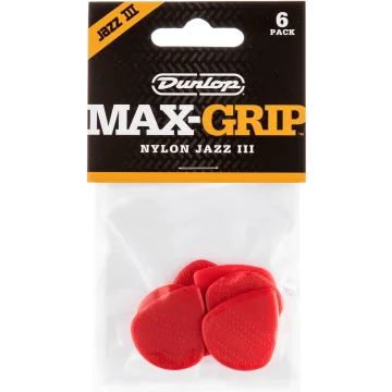 Dunlop Max Grip Nylon Jazz III Plectrum 6-Pack rood