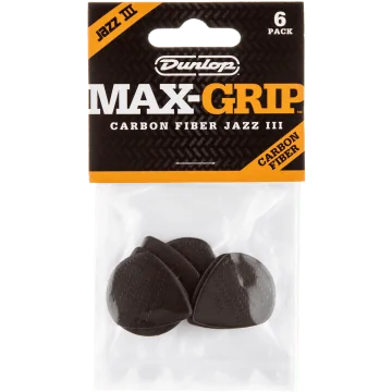 Dunlop 471P3C Max Grip Jazz III Carbon Fiber 1.38mm Plectrum 6-Pack