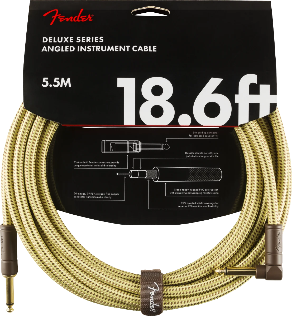 Fender Instrumentkabel Deluxe Tweed, Jack-Jack Haaks, 5.5m