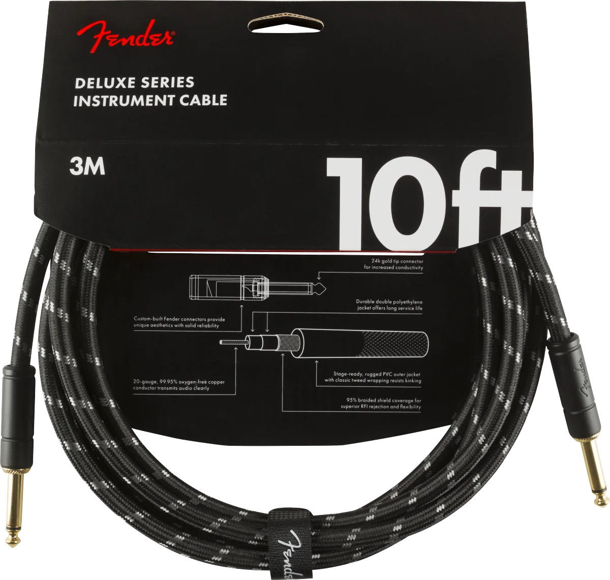 Fender Instrumentkabel Deluxe Black Tweed, Jack-Jack, 3m