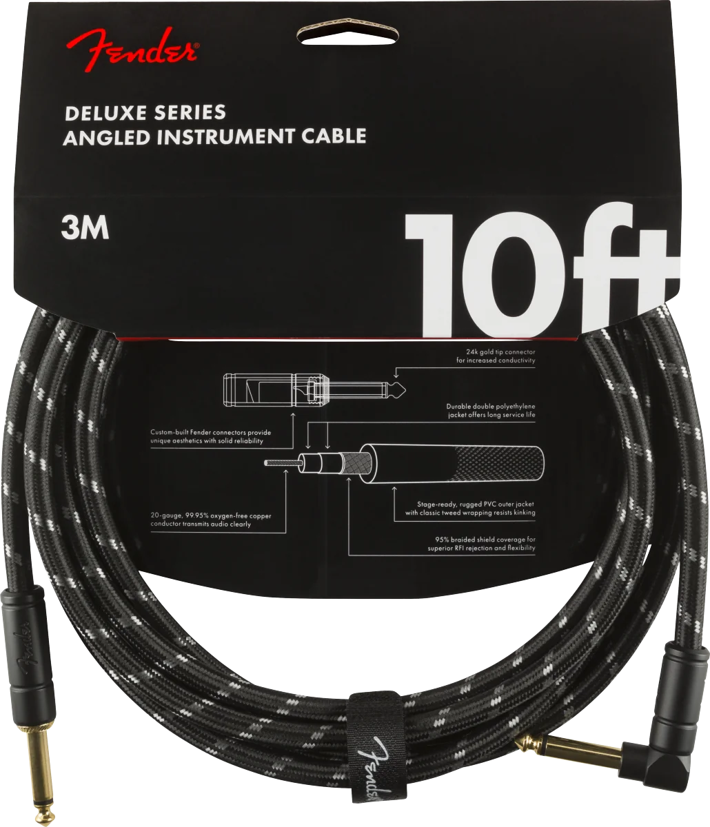 Fender Instrumentkabel Deluxe Black Tweed, Jack-Jack Haaks, 3m