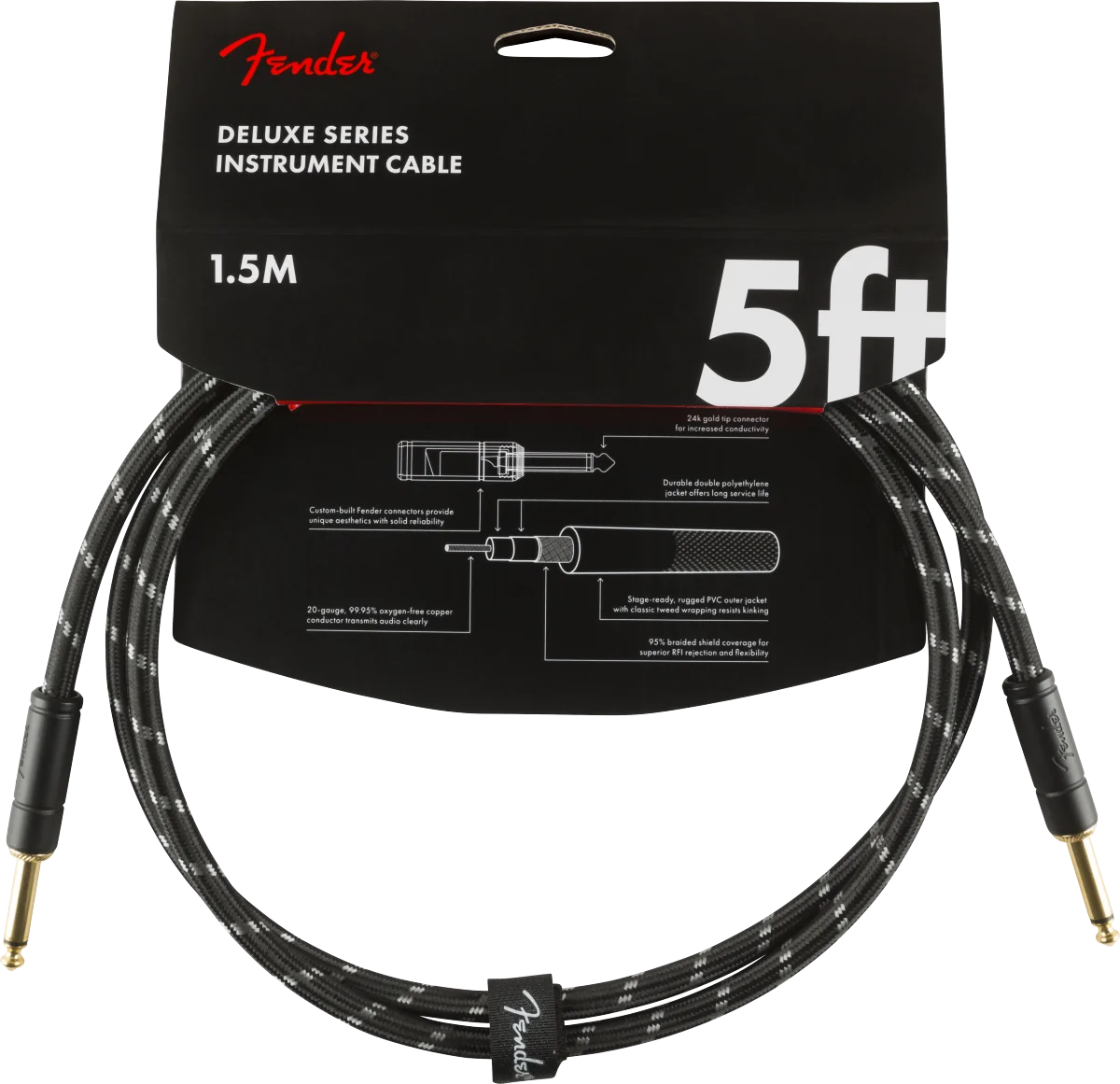 Fender Instrumentkabel Deluxe Black Tweed, Jack-Jack, 1,5m