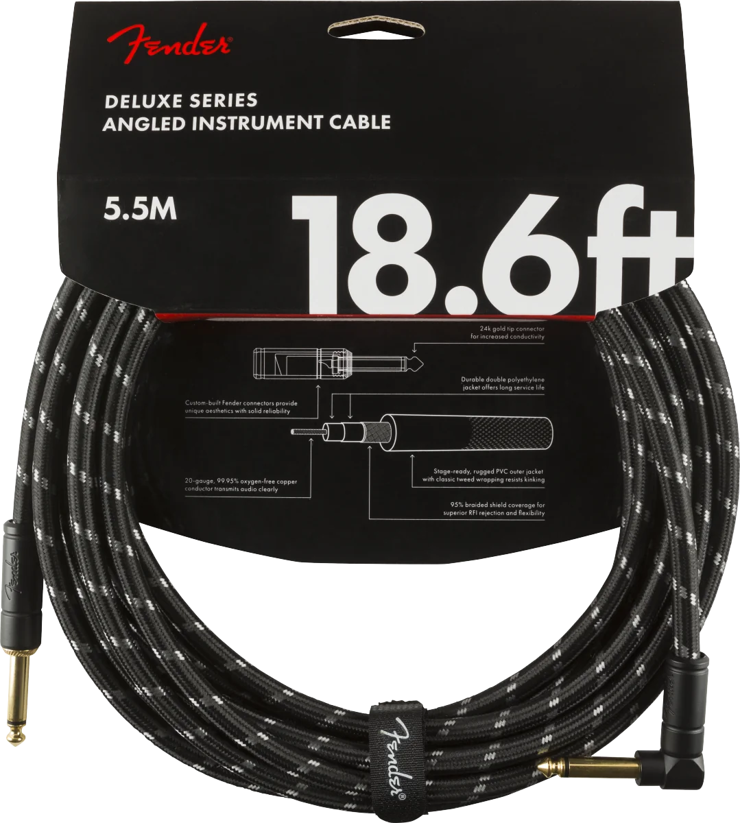 Fender Instrumentkabel Deluxe Black Tweed, Jack-Jack Haaks, 5.5m